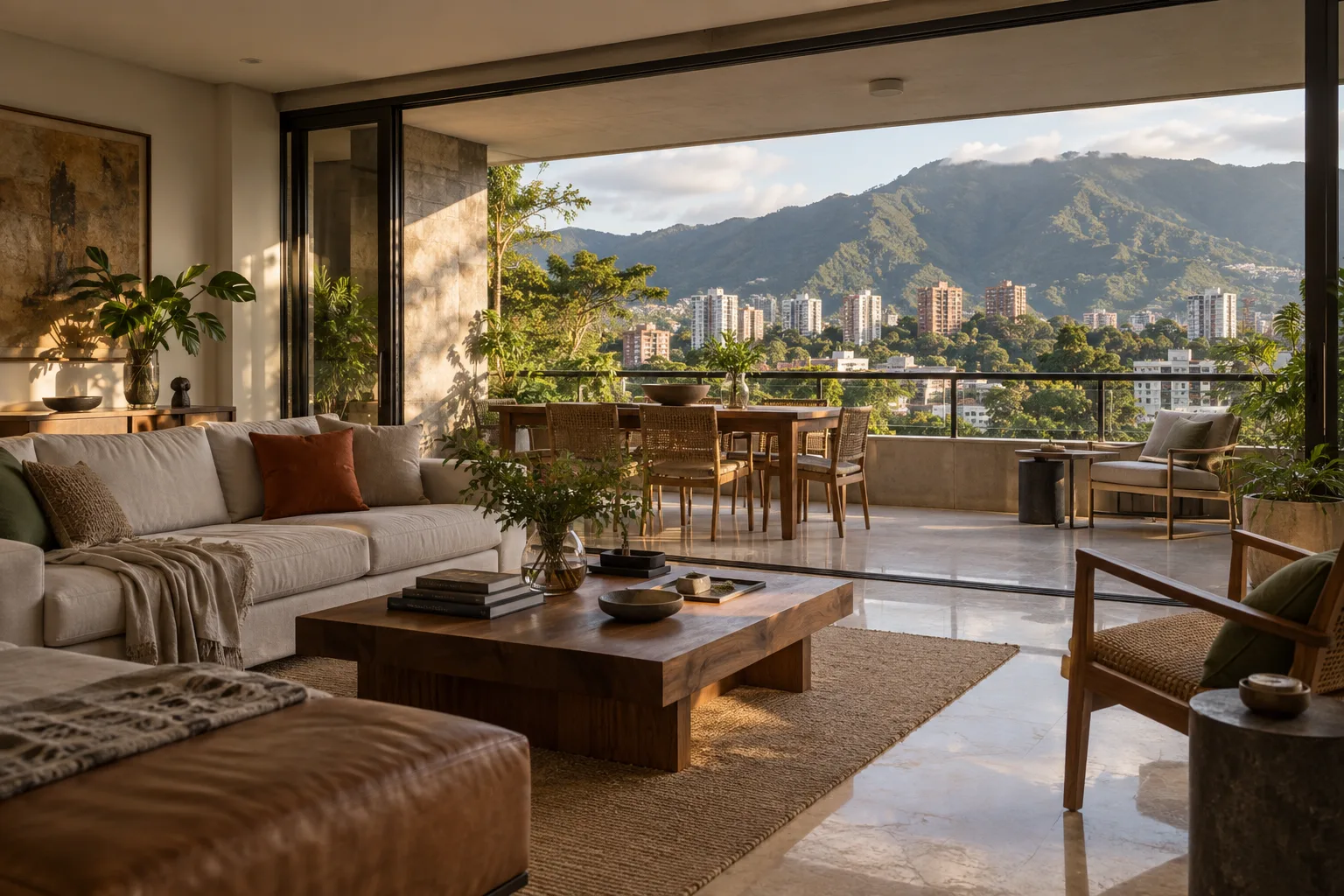 Apartment living room with mountain views
